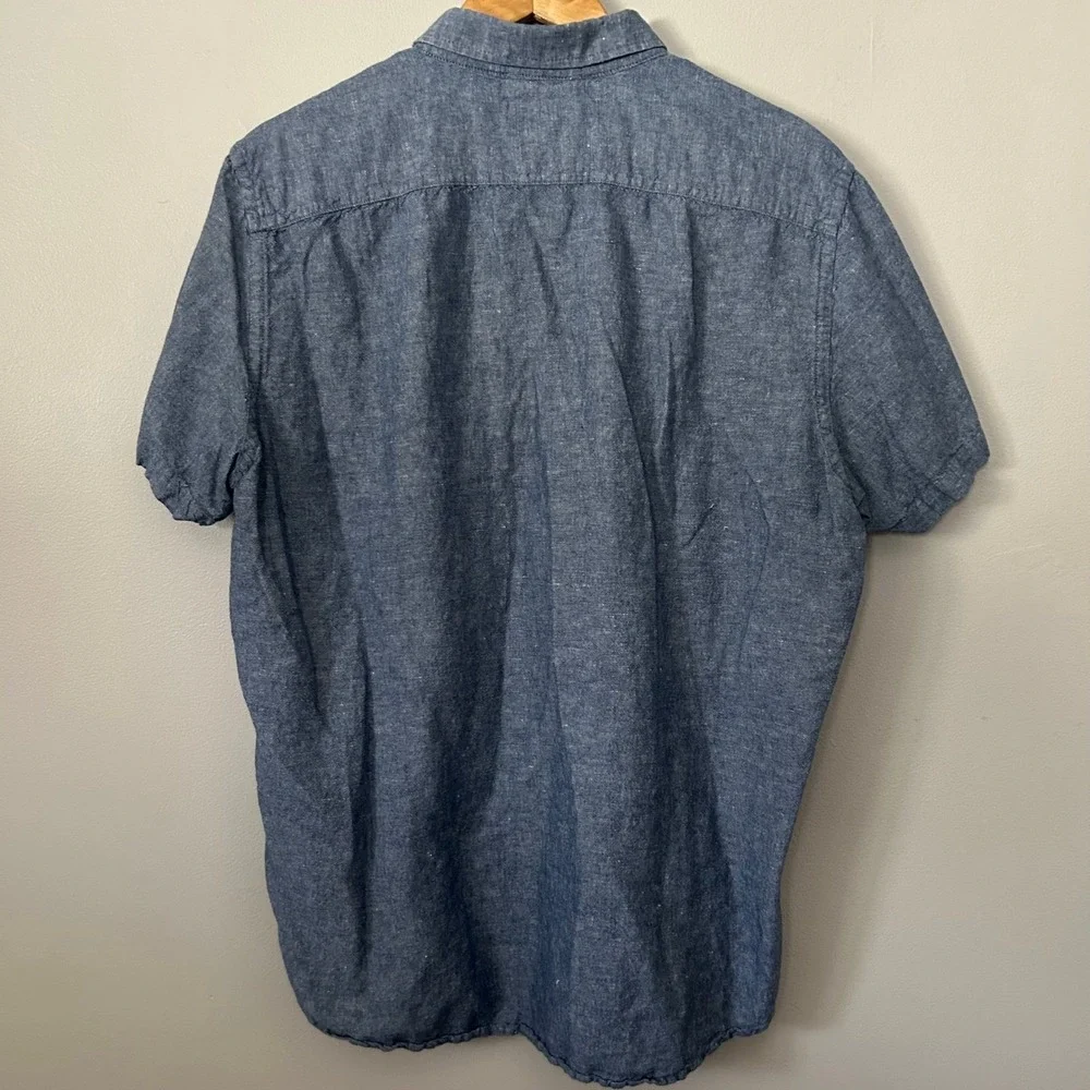 Banana Republic Shirt Mens XL Blue Linen Blend Slim Fit Button Down Chambray
